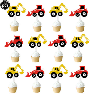 7 komada Građevinski nadjev za kolače Pick Kiper Kamion Bager Traktor Party Preljevi za torte za dječji rođendan Baby Shower Party Decor