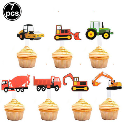 7 komada Građevinski nadjev za kolače Pick Kiper Kamion Bager Traktor Party Preljevi za torte za dječji rođendan Baby Shower Party Decor
