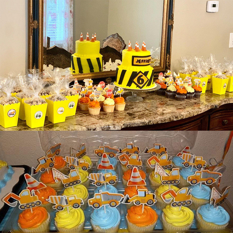 7 komada Građevinski nadjev za kolače Pick Kiper Kamion Bager Traktor Party Preljevi za torte za dječji rođendan Baby Shower Party Decor