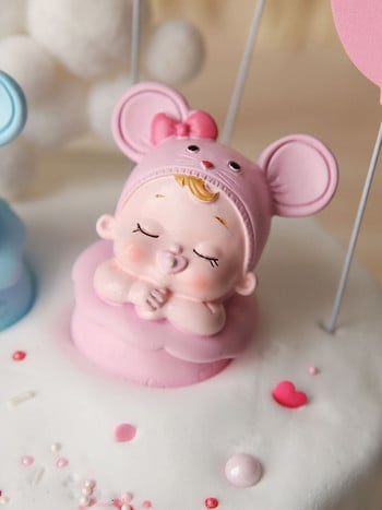 1st 100 days Mouse Baby Girl Boy Blue Pink Hairball Balon Cake Topper for Party Cake Decorating Dessert Сладки подаръци