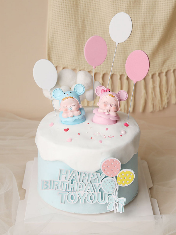 1. 100 dienas Peļu mazulis Meitene Zēns Zils Rozā Matu Balons Kūkas virsma ballītei Kūkas dekorēšanai Deserts Jaukas dāvanas