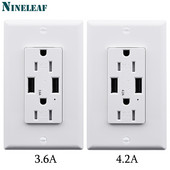 NineLeaf 3.6A/4.2A Priză cu două porturi USB de perete Priză USB rezistentă la manipulare Încărcător Receptacul Placă albă Indicator LED