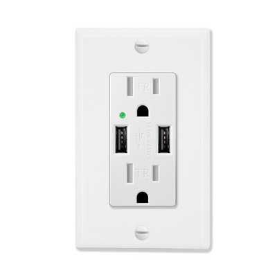 NineLeaf 3.6A/4.2A Priză cu două porturi USB de perete Priză USB rezistentă la manipulare Încărcător Receptacul Placă albă Indicator LED