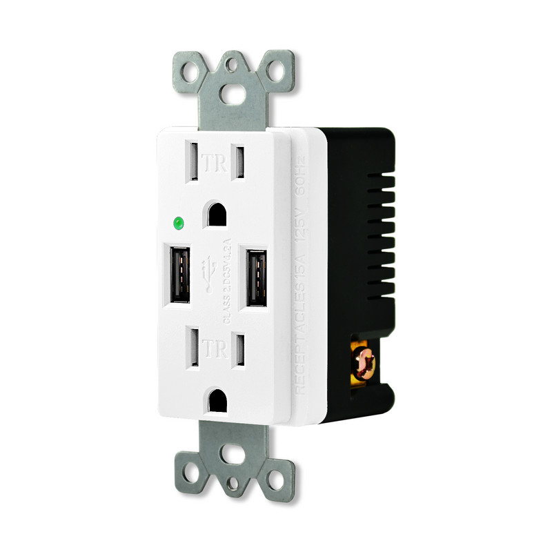 NineLeaf 3.6A/4.2A Priză cu două porturi USB de perete Priză USB rezistentă la manipulare Încărcător Receptacul Placă albă Indicator LED