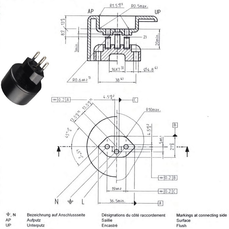 3-polni utikač Putni adapter Europ Njemački u Švicarski utikači 10A 250V Utikač EU u Švicarski električni utikač s osiguračem