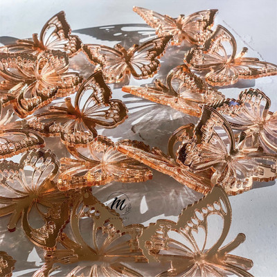 3D akril pillangós tortafedő Esküvői torta díszítő eszközök Tükör arany ezüst cupcake fedő babazuhany születésnapra