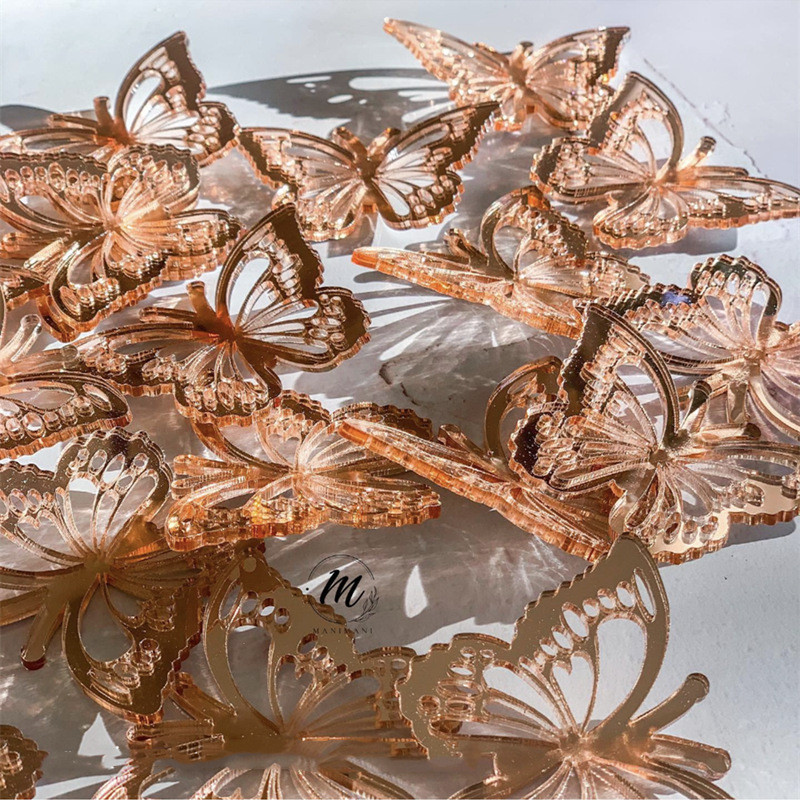 3D akril pillangós tortafedő Esküvői torta díszítő eszközök Tükör arany ezüst cupcake fedő babazuhany születésnapra