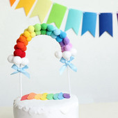 Rainbow Pink Blue Pompom Cloud Topper Topper Happy Birthday Party Festival vjenčanja Desert Decor Zastavice za torte Potrepštine za zabave EL