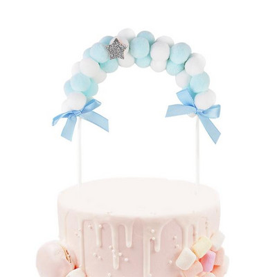 Rainbow Pink Blue Pompom Cloud Topper Topper Happy Birthday Party Festival vjenčanja Desert Decor Zastavice za torte Potrepštine za zabave EL