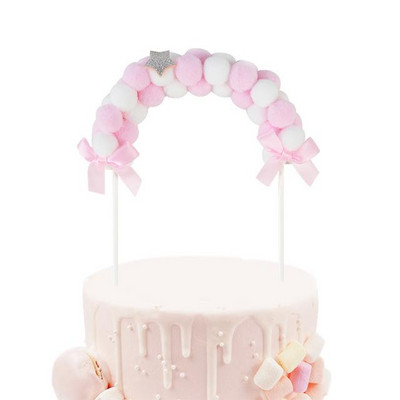 Rainbow Pink Blue Pompom Cloud Topper Topper Happy Birthday Party Festival vjenčanja Desert Decor Zastavice za torte Potrepštine za zabave EL