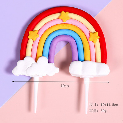 Rainbow Pink Blue Pompom Cloud Topper Topper Happy Birthday Party Festival vjenčanja Desert Decor Zastavice za torte Potrepštine za zabave EL