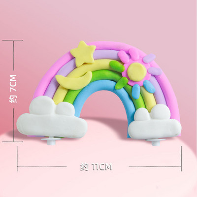 Rainbow Pink Blue Pompom Cloud Topper Topper Happy Birthday Party Festival vjenčanja Desert Decor Zastavice za torte Potrepštine za zabave EL