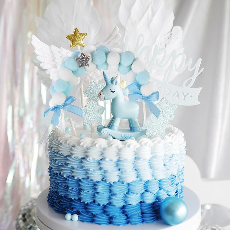 Rainbow Pink Blue Pompom Cloud Topper Topper Happy Birthday Party Festival vjenčanja Desert Decor Zastavice za torte Potrepštine za zabave EL