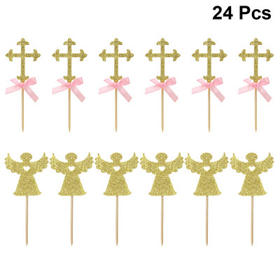 24 komada preljeva za torte u obliku križa i anđela Svjetlucavi odabiri kolača Preljevi za kolače Dekorativni pribor za zabavu za vjenčanje Rođendanski festival