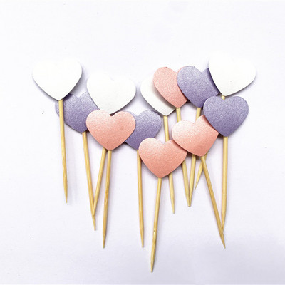 40 db, kézzel készített, szép rózsaszín szívű cupcake-feltét, lány baba zuhany dekoráció, party kellékek születésnapi esküvői party dekoráció