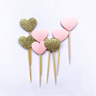 40 db, kézzel készített, szép rózsaszín szívű cupcake-feltét, lány baba zuhany dekoráció, party kellékek születésnapi esküvői party dekoráció