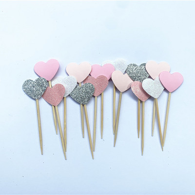 40 db, kézzel készített, szép rózsaszín szívű cupcake-feltét, lány baba zuhany dekoráció, party kellékek születésnapi esküvői party dekoráció