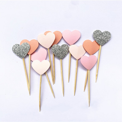 40 db, kézzel készített, szép rózsaszín szívű cupcake-feltét, lány baba zuhany dekoráció, party kellékek születésnapi esküvői party dekoráció