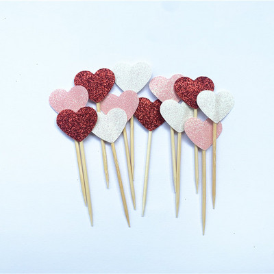 40 db, kézzel készített, szép rózsaszín szívű cupcake-feltét, lány baba zuhany dekoráció, party kellékek születésnapi esküvői party dekoráció