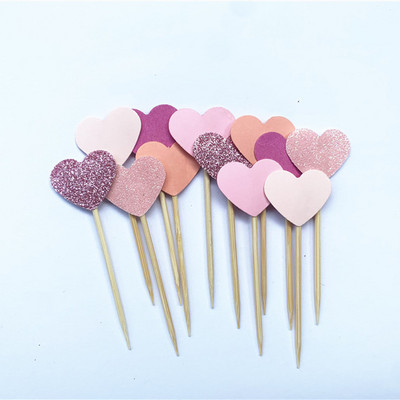 40 db, kézzel készített, szép rózsaszín szívű cupcake-feltét, lány baba zuhany dekoráció, party kellékek születésnapi esküvői party dekoráció