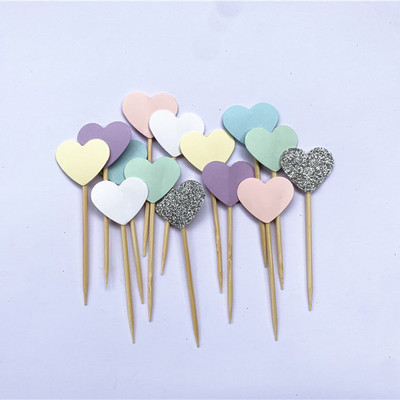 40 db, kézzel készített, szép rózsaszín szívű cupcake-feltét, lány baba zuhany dekoráció, party kellékek születésnapi esküvői party dekoráció