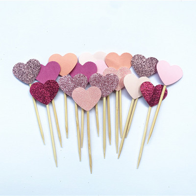 40 db, kézzel készített, szép rózsaszín szívű cupcake-feltét, lány baba zuhany dekoráció, party kellékek születésnapi esküvői party dekoráció