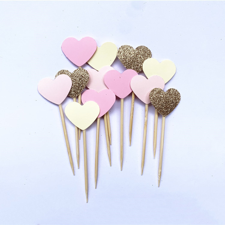 40 db, kézzel készített, szép rózsaszín szívű cupcake-feltét, lány baba zuhany dekoráció, party kellékek születésnapi esküvői party dekoráció