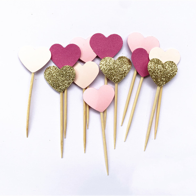 40 db, kézzel készített, szép rózsaszín szívű cupcake-feltét, lány baba zuhany dekoráció, party kellékek születésnapi esküvői party dekoráció