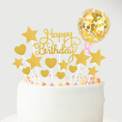 1 set Happy Birthday Topper Topper Rose Gold Silver Star Balon Topper Topper za odrasle, djecu Rođendanska zabava Desert DIY Dekoracije