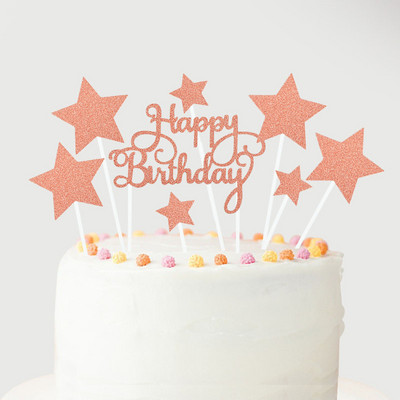 1 set Happy Birthday Topper Topper Rose Gold Silver Star Balon Topper Topper za odrasle, djecu Rođendanska zabava Desert DIY Dekoracije