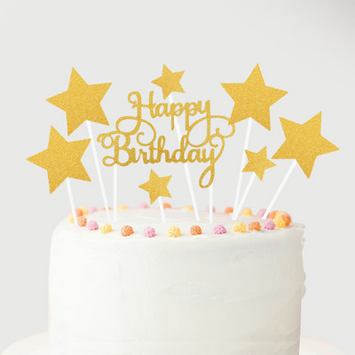 1 set Happy Birthday Topper Topper Rose Gold Silver Star Balon Topper Topper za odrasle, djecu Rođendanska zabava Desert DIY Dekoracije