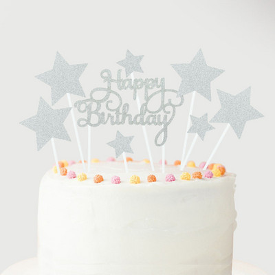 1 set Happy Birthday Topper Topper Rose Gold Silver Star Balon Topper Topper za odrasle, djecu Rođendanska zabava Desert DIY Dekoracije