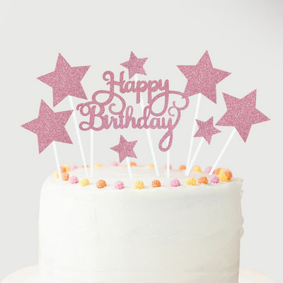 1 set Happy Birthday Topper Topper Rose Gold Silver Star Balon Topper Topper za odrasle, djecu Rođendanska zabava Desert DIY Dekoracije