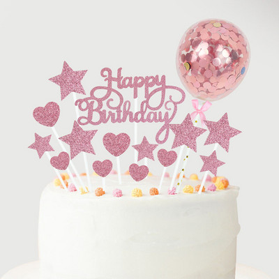 1 set Happy Birthday Topper Topper Rose Gold Silver Star Balon Topper Topper za odrasle, djecu Rođendanska zabava Desert DIY Dekoracije