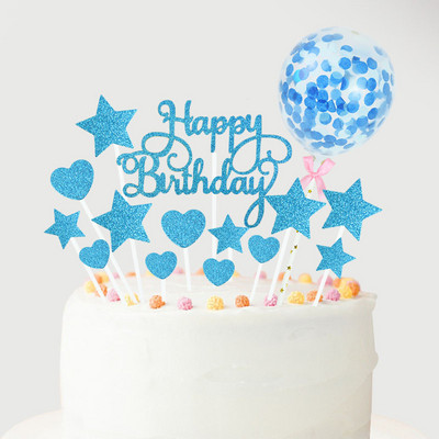 1 set Happy Birthday Topper Topper Rose Gold Silver Star Balon Topper Topper za odrasle, djecu Rođendanska zabava Desert DIY Dekoracije