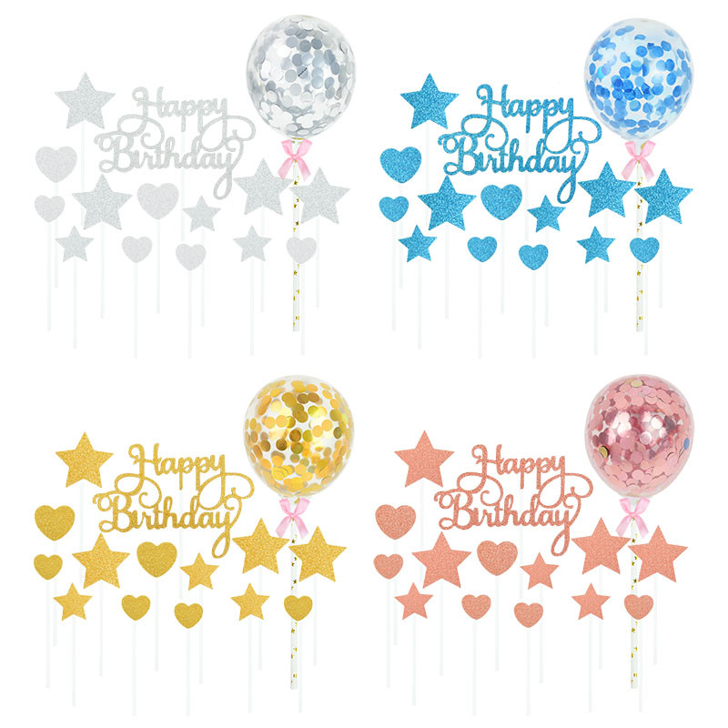 1 set Happy Birthday Topper Topper Rose Gold Silver Star Balon Topper Topper za odrasle, djecu Rođendanska zabava Desert DIY Dekoracije