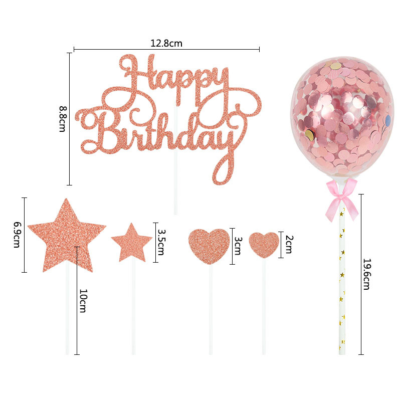 1 set Happy Birthday Topper Topper Rose Gold Silver Star Balon Topper Topper za odrasle, djecu Rođendanska zabava Desert DIY Dekoracije