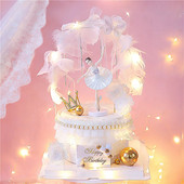 Sretan rođendan Bijeli luk od perja Baletna kruna Dekoracija Pokrivač torte Vjenčanje Mladenka i mladoženja za pečenje Potrepštine za zabavu Darovi