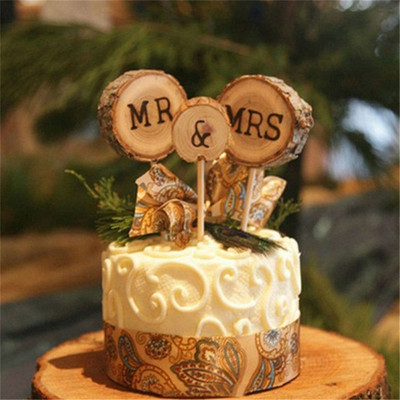 3 db MR & Mrs Rusztikus Esküvői Tortafeltétek Eljegyzési Fabetűk Tortadíszek Valentin-napi Jubileumi Party dekoráció
