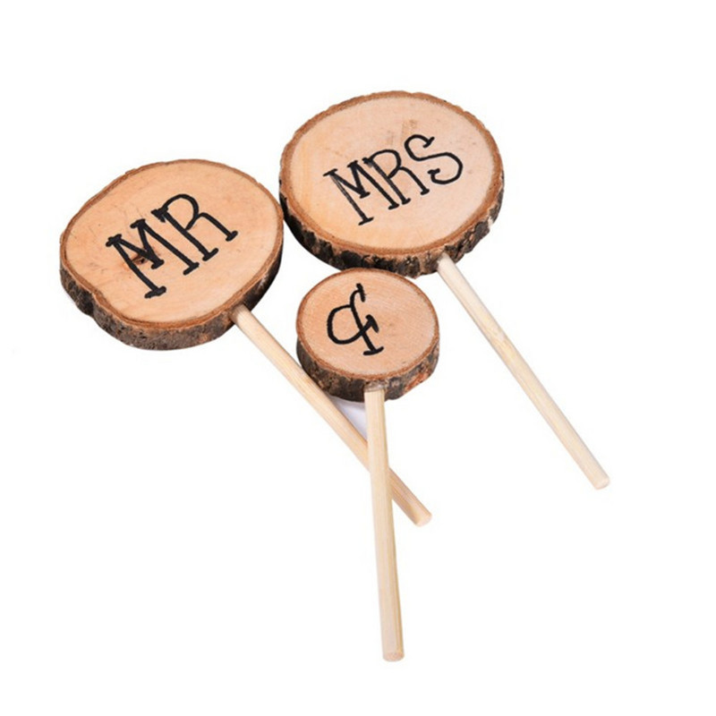 3 db MR & Mrs Rusztikus Esküvői Tortafeltétek Eljegyzési Fabetűk Tortadíszek Valentin-napi Jubileumi Party dekoráció