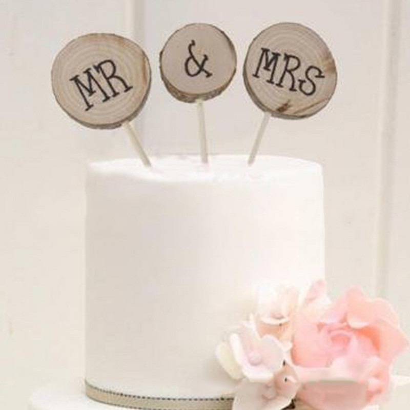 3 db MR & Mrs Rusztikus Esküvői Tortafeltétek Eljegyzési Fabetűk Tortadíszek Valentin-napi Jubileumi Party dekoráció