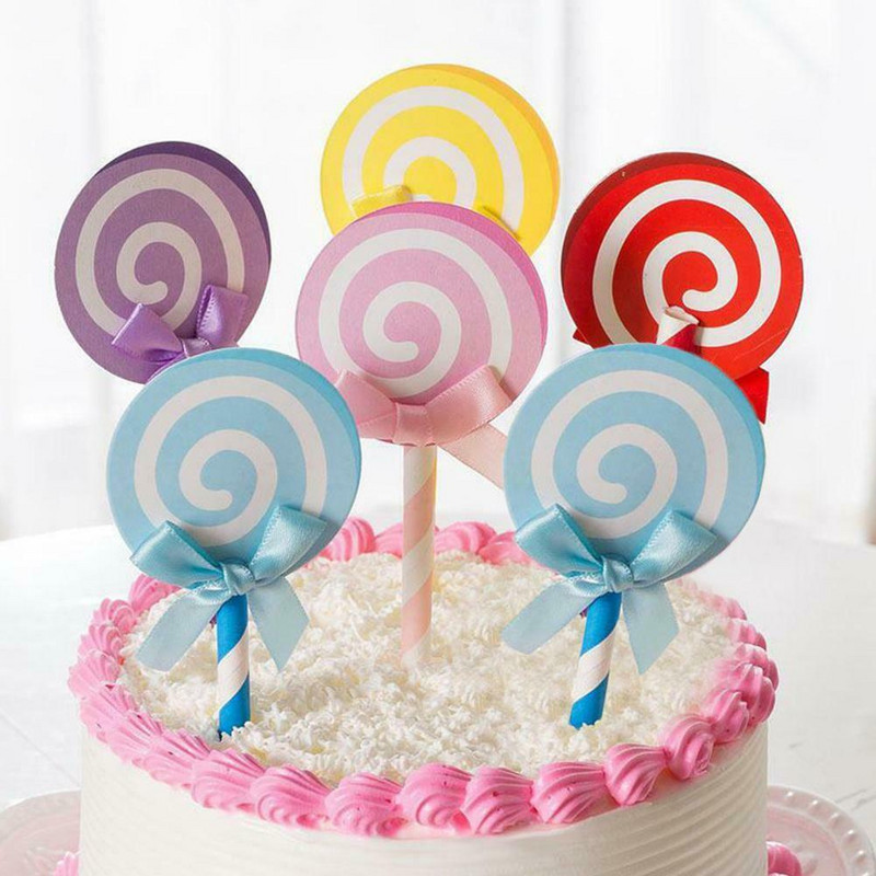 6 db Színes nyalóka pillangós nyakkendő torta díszítő kellékek Cupcake Fedők Cukor tál ajándékdoboz Születésnapi parti dekoráció gyerekeknek