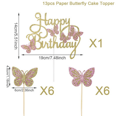 13 buc Paiete Fluture La mulți ani Tort Toppers Baby Shower Fată Decor petrecere de Naștere Fluture Desert Tort Decor