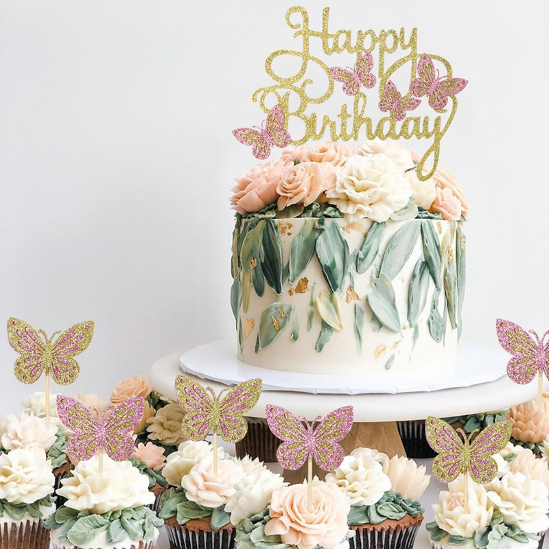 13 buc Paiete Fluture La mulți ani Tort Toppers Baby Shower Fată Decor petrecere de Naștere Fluture Desert Tort Decor