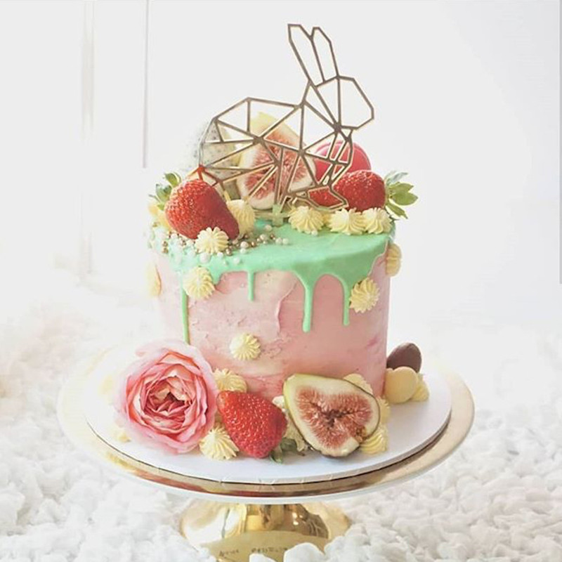 Nova zlatna geometrijska prevlaka za kolače sa životinjama, zec, mačka, pas, akrilna prevlaka za torte za rođendansku zabavu, tortu, desertne ukrase za stol