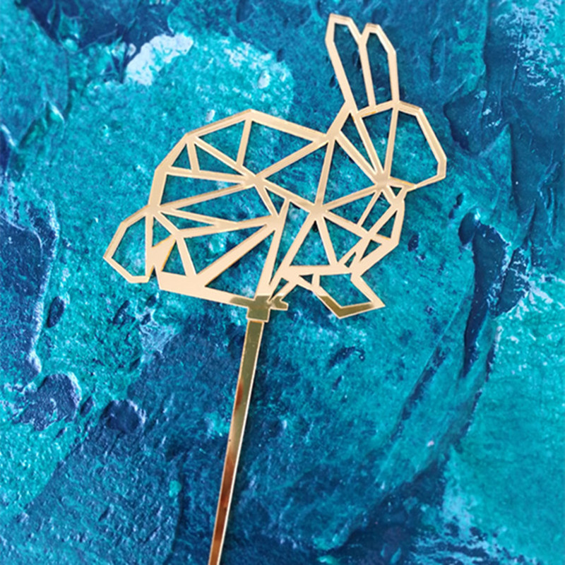 Nova zlatna geometrijska prevlaka za kolače sa životinjama, zec, mačka, pas, akrilna prevlaka za torte za rođendansku zabavu, tortu, desertne ukrase za stol