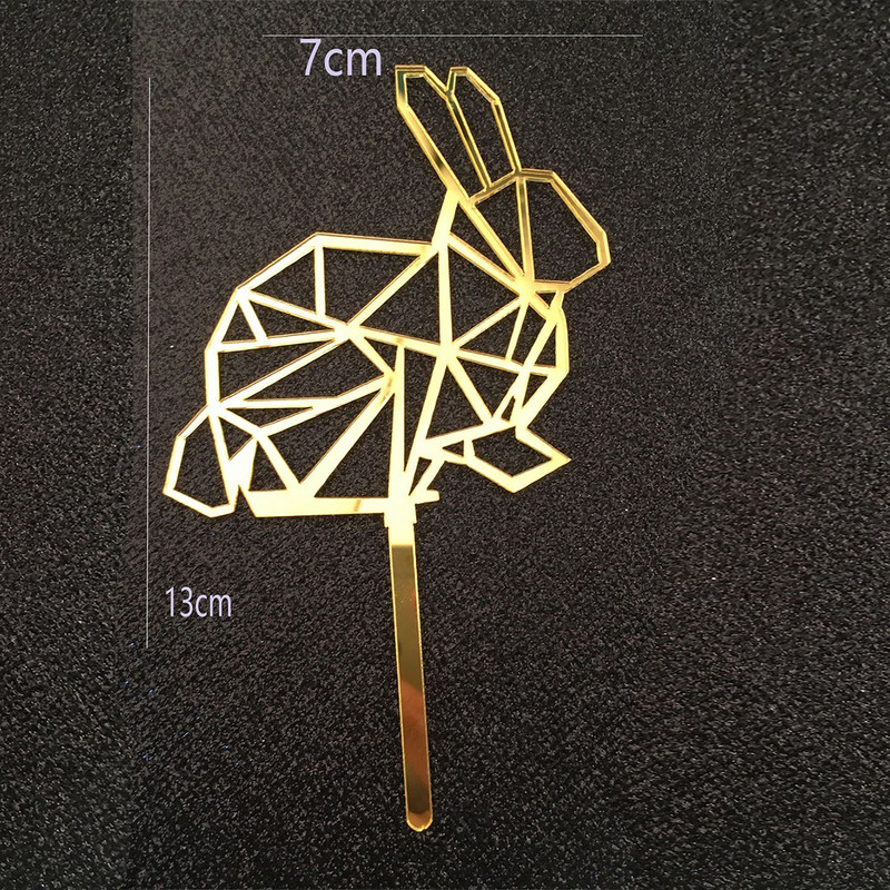 Nova zlatna geometrijska prevlaka za kolače sa životinjama, zec, mačka, pas, akrilna prevlaka za torte za rođendansku zabavu, tortu, desertne ukrase za stol