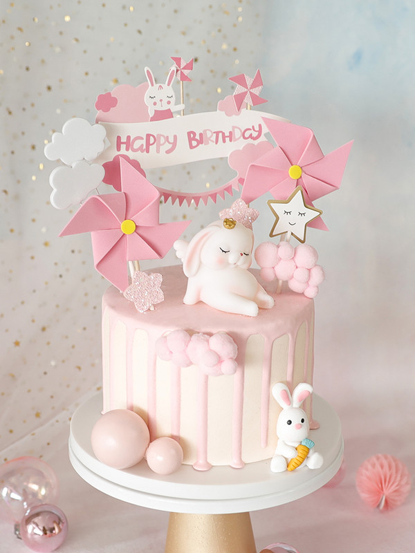 Personalizirana crtića za tortu Prekrasna ružičasta vila Djevojka Dekor Zec Zvijezda Oblak Srce Dekoracija Torta Rođendanska Baby Shower