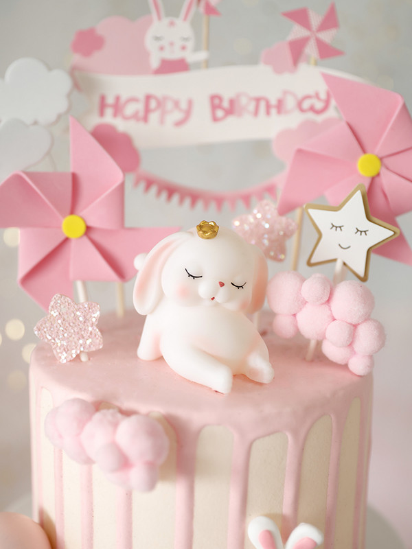 Personalizirana crtića za tortu Prekrasna ružičasta vila Djevojka Dekor Zec Zvijezda Oblak Srce Dekoracija Torta Rođendanska Baby Shower