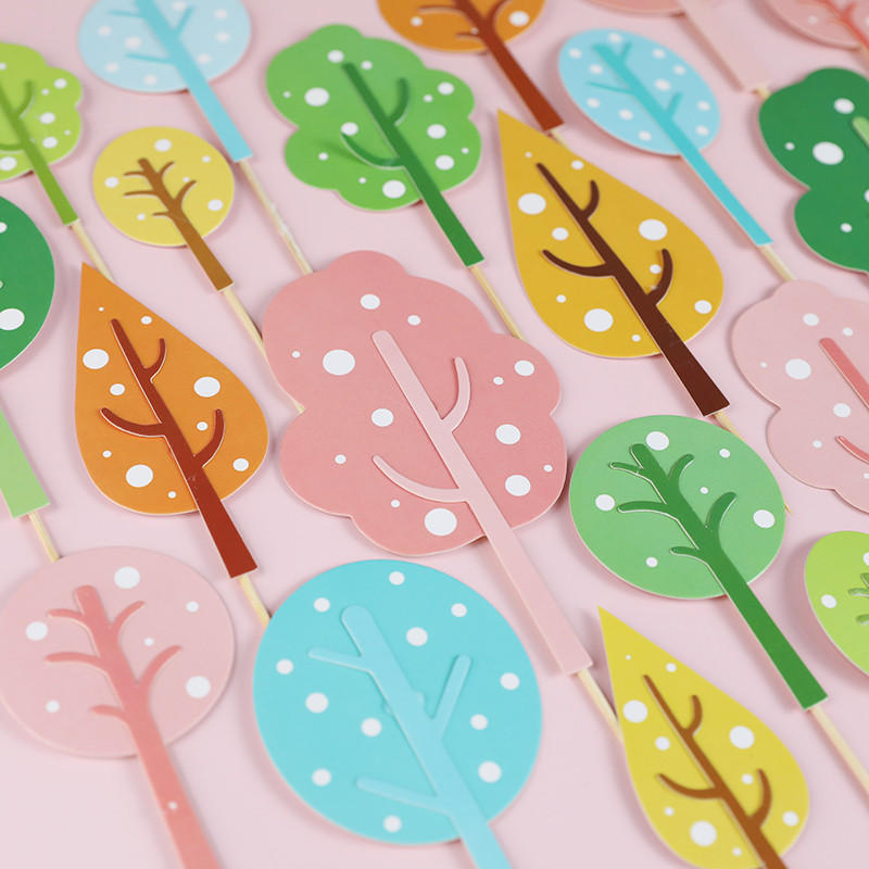 Prekrivač za tortu Zastavice za drvce Ružičasto zelena Šumska dekoracija za rođendansku zabavu Dodatak za pečenje Potrepštine za kolače Pokloni